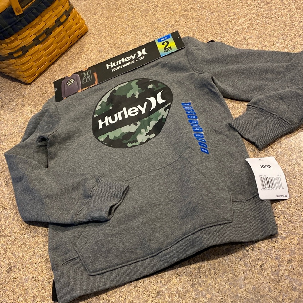 NWT Hurley Youth Hoodie Sweatshirt + Tee Shirt 10/12 (2 Piece Set)